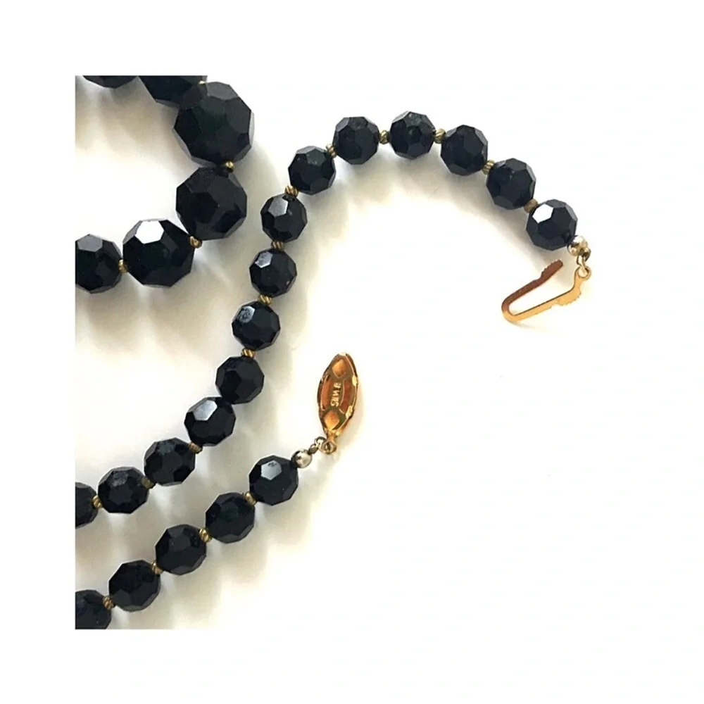 Vintage Czech Jet Crystal Beads Mourning Necklace